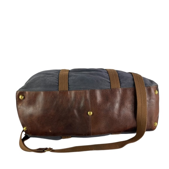 HTF Genuine J CREW Abingdon Weekender Navy Blue Waxed Canvas Leather Duffle Bag - Picture 7 of 13